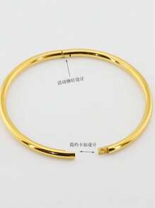 1pc Women 18K Gold Plated Stainless Steel Smooth Plain Bangle Bracelet