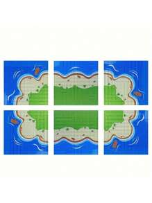 32x32 Creative Building Blocks Baseplate With River, Prairie And Ocean Design, Abs Material, Great Gift For Holidays Room Decoration