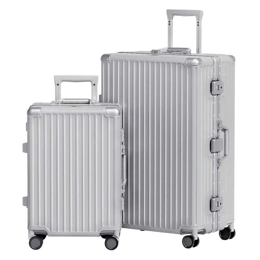 Luggage Set 20+28 Inch 2 Piece Aluminum Frame , ABS+PC Hard Shell Lightweight Rolling Suitcase With Universal Wheels & TSA Lock For Travel & Business Silver - Silver - View 1