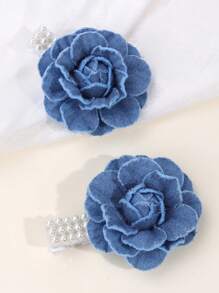 2 pezzi/4 pezzi/6 pezzi Forcine per capelli con fiori blu, forcine con perle finte in tessuto, forcine a coccodrillo per ragazze, regali per migliori amiche e feste