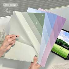 L-Shaped Large Capacity 5-Section Folders, Gradient Green, Purple, Blue - Acrylic Nitrile Styrene Plastic, Great For Storing Test Papers And Student Documents, Test Paper Organizer | L-Shaped Design | Thick Plastic Construction, Back To School, School Supplies - Multicolor - View 6