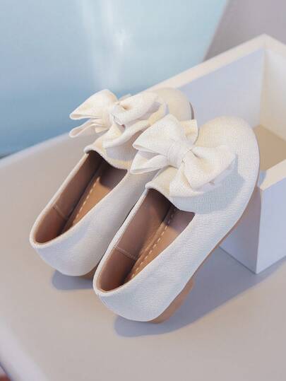 Girls' Solid Color Princess Shoes, Children's Flats With Big Bow Decor, Fashion Versatile, Suitable For Spring/Autumn Outdoor Travel