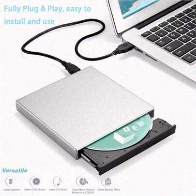 USB External CD/DVD Drive For Laptop, Plug & Play Slim Optical Disk Drive, Shockproof & Quiet Operation, DVD/CD-Reader, Compatible With Windows/OS, With No Battery Required For PC-No Burning Function And No Ability To Read Blank DVD