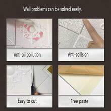 10/20张自粘墙纸贴纸，适用于混凝土墙、裸墙、天花板、背景墙、客厅、卧室。防水、防油、泡沫砖图案、防潮墙贴。采用PE材质，可自由剪切粘贴 - 白色 - 查看 6