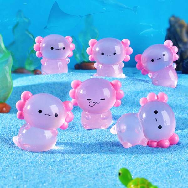 Set de 6/12 figuras en miniatura luminosas de resina de axolotl pequeñas y diminutas que brillan en la oscuridad, para decoración de paisaje de micro jardín, manualidades, fiestas y juguetes (color aleatorio)