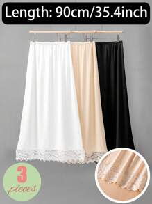 3 Pieces/2 Pieces/1 Piece, Multi Specification, Multi-Color, Solid Color, Spring And Summer Styles, Anti Transparency And Anti Light Medium Long Skirt, Inner Lining Skirt, Lace Bottom, Anti-Static Skirt, Elastic Waistband Suitable For Slightly Overweight Girls, Suitable For Daily Wear Summer, School Fall, Autumn, Halloween