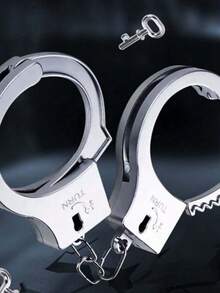 1pc Fake Handcuff Prop, Police Officer Catching Thief Role Play, Funny Party Game Accessory - Silver - View 3