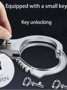 1pc Fake Handcuff Prop, Police Officer Catching Thief Role Play, Funny Party Game Accessory - Silver - View 10