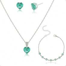 925 Silver Plated Semi-Jewelry Kit With Necklace, Earring And Heart Bracelet – Ideal Gift For Mother's Day - 電氣石 - 查看 2