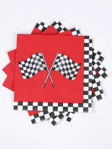 16pcs Black & White Checkered Racing Flag Pattern Disposable Paper Napkins, Suitable For Racing Themed Birthday Party, Baby Shower, Racing Sports Event Decorations, Racing Themed Birthday Gifts And Party Supplies - Black and White Checkered Racing Car - View 1