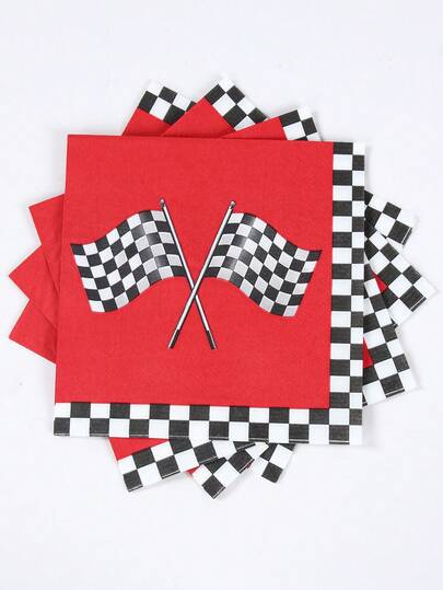 16pcs Black & White Checkered Racing Flag Pattern Disposable Paper Napkins, Suitable For Racing Themed Birthday Party, Baby Shower, Racing Sports Event Decorations, Racing Themed Birthday Gifts And Party Supplies
