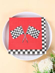 16pcs Black & White Checkered Racing Flag Pattern Disposable Paper Napkins, Suitable For Racing Themed Birthday Party, Baby Shower, Racing Sports Event Decorations, Racing Themed Birthday Gifts And Party Supplies - Black and White Checkered Racing Car - View 6