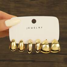 3 To 9 Pairs Fashion Simple Stylish Gold-Color CCB Material Multi-Texture Design Earring Set For Women, Versatile Accessory Suitable For Festivals, Gifts For Best Friends, All Season Wear