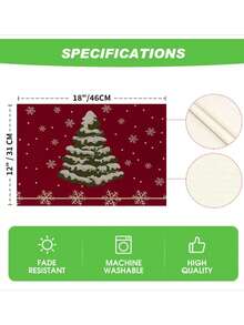 2/4/6 Pieces Of Christmas Tree Snow Pattern Placemat, Linen Kitchen Placemat, 12*18 Inch Home Kitchen Items, Banquet Decoration, Fashion Placemat