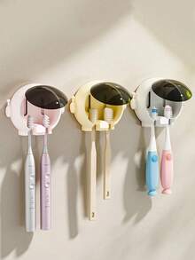 2pcs/1pc可爱太空人牙刷架，宇航员形状，无需打孔家用浴室电动牙刷收纳架浴室卫生间壁挂式牙刷收纳架，情侣电动牙刷收纳沥水架家用浴室用品，多功能卡通浴室收纳架，适用于浴室、酒店、宿舍，送妈妈的礼物回学校 - 彩色 - 查看 6