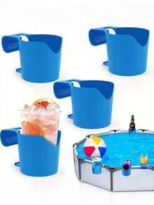 2pcs-Poolside Cup Holder, Pool Plastic Beverage Holder, Pool Beverage Beer Glass Storage Rack, Suitable For Swimming Pools, Fashionable Ground Level Swimming Pool Beverage Holder, Suitable For Gatherings, Suitable For Most Framed Swimming Pools, Including Multiple Components - Swimming Pool Accessories, Storage And Organization, Party Supplies Summer Party - Blue - View 4