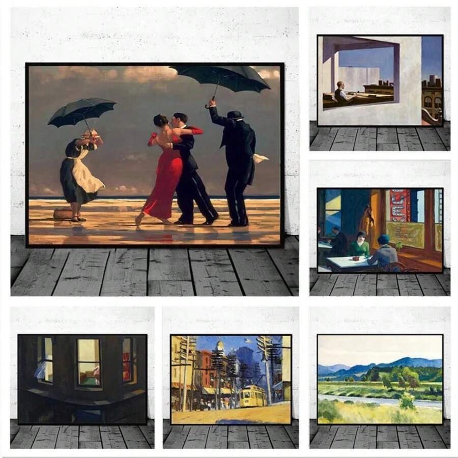1pc Edward Hopper Famous Canvas Painting Modern Abstract Posters And Prints Painting Wall Art Picture For Living Room Home Decoration Optional Frame ﻿ ,Wall Art With Frame - Multicolor - View 1