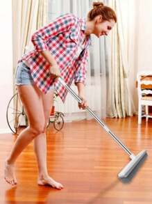 Adjustable Long Handle 2 In 1 Silicone Rubber Floor Broom Carpet Brush With Soft Push Design For Effective Pet Cat Dog Hairs Fur Removal From Fluff Carpets And Hardwood Floors No Scratch Floor Cleaning Tool Also Functions As A Carpet Rake And Squeegee For Bathroom And General Floor Cleaning Removing Stubborn Pet Hair And Dirt With Ease Providing A Thorough And Gentle Cleaning Solution For Pet Owners