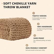 Chunky Knit Blanket - Soft Chenille Yarn Throws 40x50: Handmade Thick Cable Crochet Blanket - Large Chunky Yarn Rope Knot Throw For Couch, Sofa, Bed Home Decor - 譚 - 查看 2