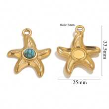 4 pièces Pendentif en acier inoxydable 304 doré, étoile de mer et pierre naturelle, DIY bijouterie, convient pour que les femmes le portent lors de vacances d'été à la plage