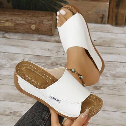Sandalias tipo zueco con plataforma y cuña, estampado floral, de estilo casual, tipo slip-on, de punta abierta, tallas grandes, importadas de Europa