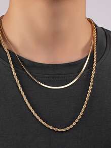 1 pieza Collar con colgante de acero inoxidable, diseño de eslabón de cuerda retorcida, tono dorado, gran regalo para amigos y familiares, para todas las estaciones