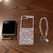 可爱粉色花朵贝壳手机壳带闪光手链适用于三星 Galaxy Z Flip 5 6 Z Flip6 ZFlip7 ZFlip 5 Zflip6 Zflip5 防震后盖防水防摔防刮 - 粉色 - 查看 10