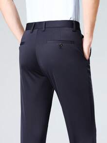 Men's Comfortable Slim-Fit Quality Business Dress Pants, Stretchy Straight Fit, Suitable For Holidays, Daily Wear, Commuting, Events, Weddings And More Occasions, For Fall - 藏蓝色 - 查看 6