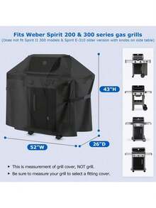 Cubierta para asador de 52 pulgadas, cubierta impermeable y resistente para barbacoas a gas para exteriores, compatible con las series Weber Spirit 200 y 300, Charbroil y Kenmore, en comparación con Weber 7106, 52" X 26" X 43"H - Spirit 220 y 330 Serie 52 - Ver 11