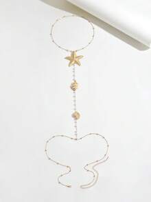 1pc New Summer Elegant Women Body Chain Backless Sexy Flower Bead Hollow Chain Necklace Waist Chain All-Match Accessory For Party, Vacation - Gold - View 3