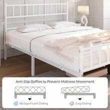 Double Metal Bed Frame 4ft6 Modern Style Bed With Headboard And Footboard Solid Slatted Bed Base White - White - View 8