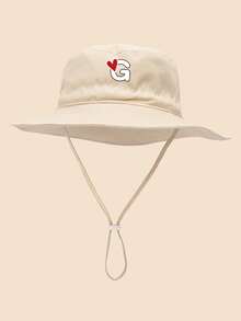 1 pieza Sombrero de sol para niños con patrón de corazón y letra, con cordón ajustable a prueba de viento, estilo casual tipo cubo para uso diario al aire libre, playa, protección solar - Beis - Ver 16