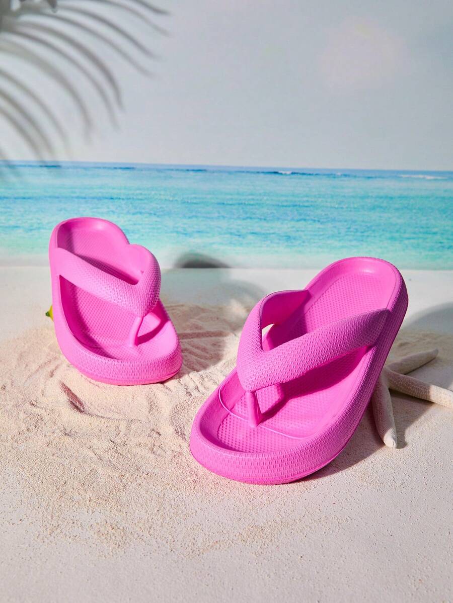 Tropiscape Tongs à la mode pour femmes, pantoufles d'intérieur en EVA texturée, ambiance vacances, détente plage, automne, Noël, cadeaux de Noël - Rose vif - Voir 1