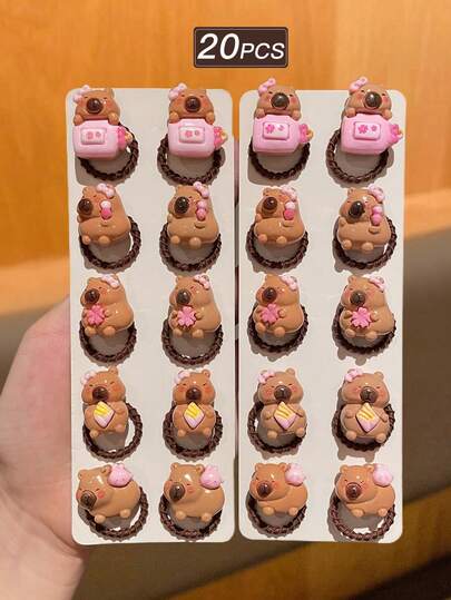 20 件粉色可爱卡哇伊卡通发圈，适合女士日常使用，可作为礼物发饰