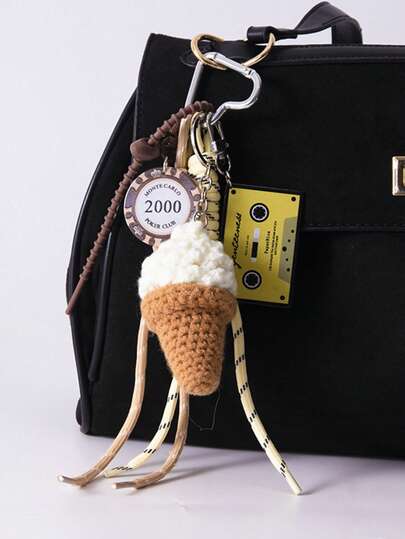 1 pieza Llavero decorativo de ramo de flores miniatura tejido de forma creativa, adorno colgante de moño, elegante dije para bolso