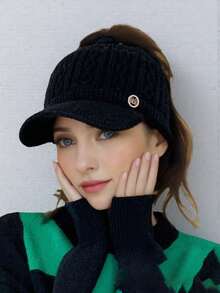 Women's Winter Knitted Hat, Lined, Non-Stretch Acrylic Material, Flat Top, Knitted Structure, Breathable Beret - Foldable Design, Suitable For All Seasons, Striped Craftsmanship, Non-Elastic, Holiday Themed - Multicolor - View 8