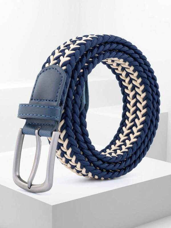Fashion Elastic Woven Belt, Metal Buckle Wheat Texture Belt, Soft And Breathable, Adjustable Buckle Closure, Casual Golf Belt