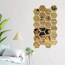 12/24/48pcs Hexagon Acrylic Mirror Wall Stickers, Removable Decorative Mirrors, Self-Adhesive Hexagonal Shaped Art Ornaments For Home Decor Wall Decor Room Decor Personalised Stickers