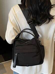 2025 春夏新款轻质帆布女士斜挎包，休闲百搭多口袋手提包，拉链开合时尚手提包适合日常使用、购物、携带手机，学院风 - 彩色 - 查看 6