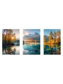 1/3pcs Mountain Lake Wall Art Posters, Modern Style Wall Art, Illustrations Of Tranquil Lakes And Majestic Mountains, Serene And Refreshing Canvas Artwork Wall Painting Gift, Ideal For Living Room, Bedroom, Office, Home And Dorm Decoration, Unframed / Framed ,Wall Art With Frame - Multicolor - View 18