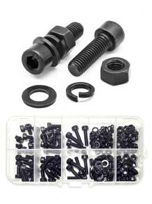 Set de 200 piezas de Kit de tornillos de cabeza hueca M4 - Tuercas, arandelas de resorte, arandelas planas, pernos surtidos, tornillos de cabeza hexagonal - Para manualidades, reparación de maquinaria, mejoras del hogar