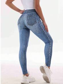 Leggings con efecto de mezclilla de cintura alta, pantalones ajustados y elásticos de uso casual, cómodos para primavera, verano, otoño y vacaciones