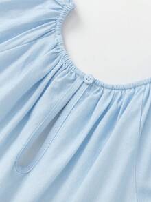 Balabala Tween Girl 2025 Summer New Ombre Ruffle Trim Round Neck Loose Fit Dress - Blue Tint - View 7