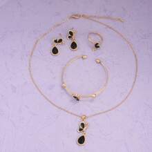 5 Stücke Schmetterling Quasten Kunstkubikzirkonia Schmuckset für Frauen: 1 Kette + 1 Armband + 1 offener Ring + 1 Paar Ohrringe, geeignet für den täglichen Gebrauch, Urlaub, Geburtstag, Geschenk für die geliebte Frau