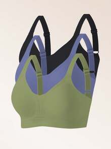3pcs Wireless Soft Cup Seamless Lightly Padded Bras For Women, Backless Invisible Undergarment Bras, Lightweight For Summer - Multicolor - View 4