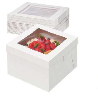 5pcs 10x10x8inch Cake Boxes With 10inch Cake Board ,Tall Cake Box With Window,White Bakery Boxes,Large Baking Boxes,Square Cardboard Cake For Multi-Layer Cakes,Pie ,Pastries,Cake Decorating Supplies