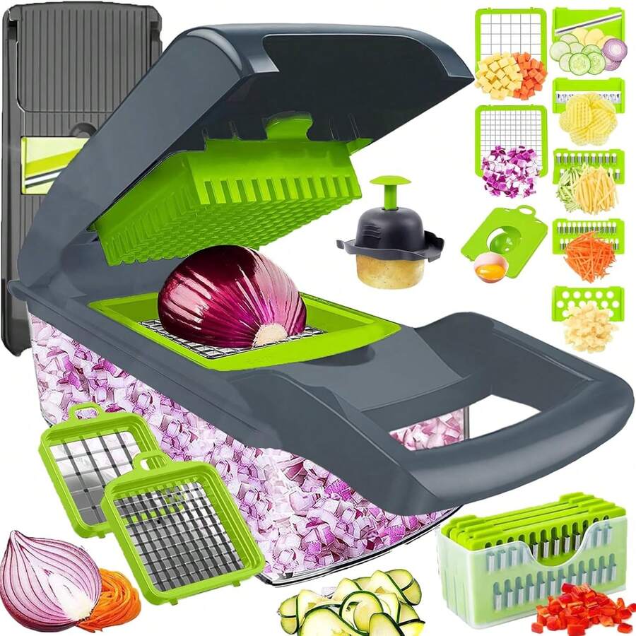 Pro-Series 16-In-1 Vegetable Chopper, Mandoline Slicer, Veggie Chopper, Food Chopper With Container, Vegetable Cutter & Spiralizer For Onion Salad (Home Essential Gadget & Kitchen) - Green - View 1