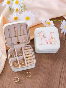 1 件 A-Z 花卉首饰盒、粉色渐变首字母多功能珠宝展示盒、迷你首饰盒、女士生日礼物、女友、朋友礼物、圣诞节、万圣节、生日、结婚礼物、时尚旅行首饰盒、个性化礼物 - 女士旅行首饰盒、少女圣诞礼物、A-Z 首字母旅行首饰盒