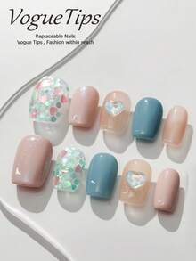 10 đầu móng tay Honey Party, móng tay giả kiểu Ballet ngắn, móng tay giả màu vàng trang nhã đính đá lấp lánh, móng tay giả acrylic thủ công cho XS/S/M/L - Nhiều màu - Xem 1