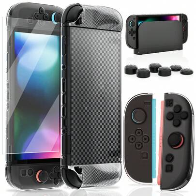Switch 2 PC/TPU Protective Case 2025, With Switch 2 Accessories, Compatible With Switch 2, Transparent Grid Pattern
